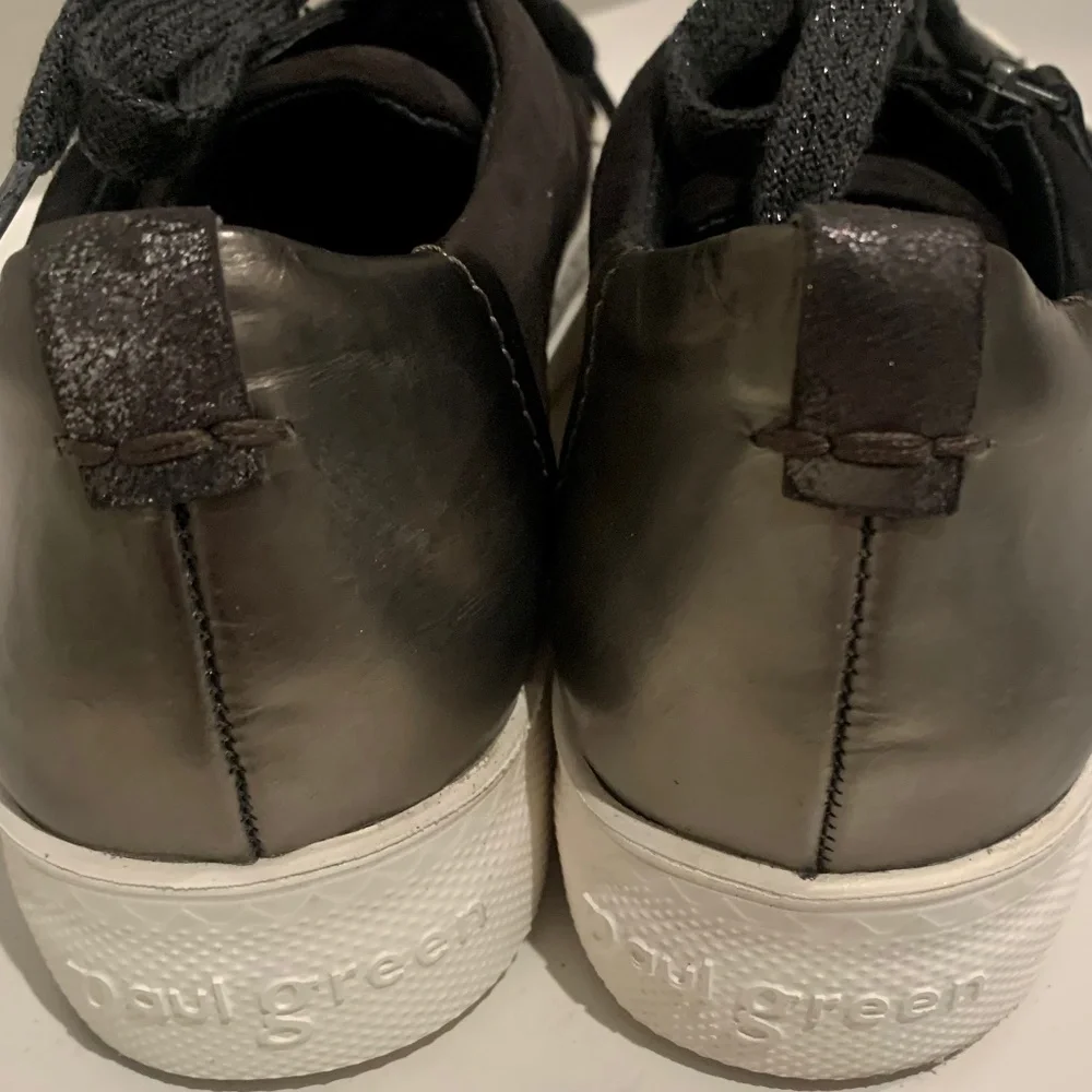 Paul Green Toby Leather Lace-Up Sneakers Side Zip Charcoal Slate Shoes US 7.5 - Picture 6 of 8